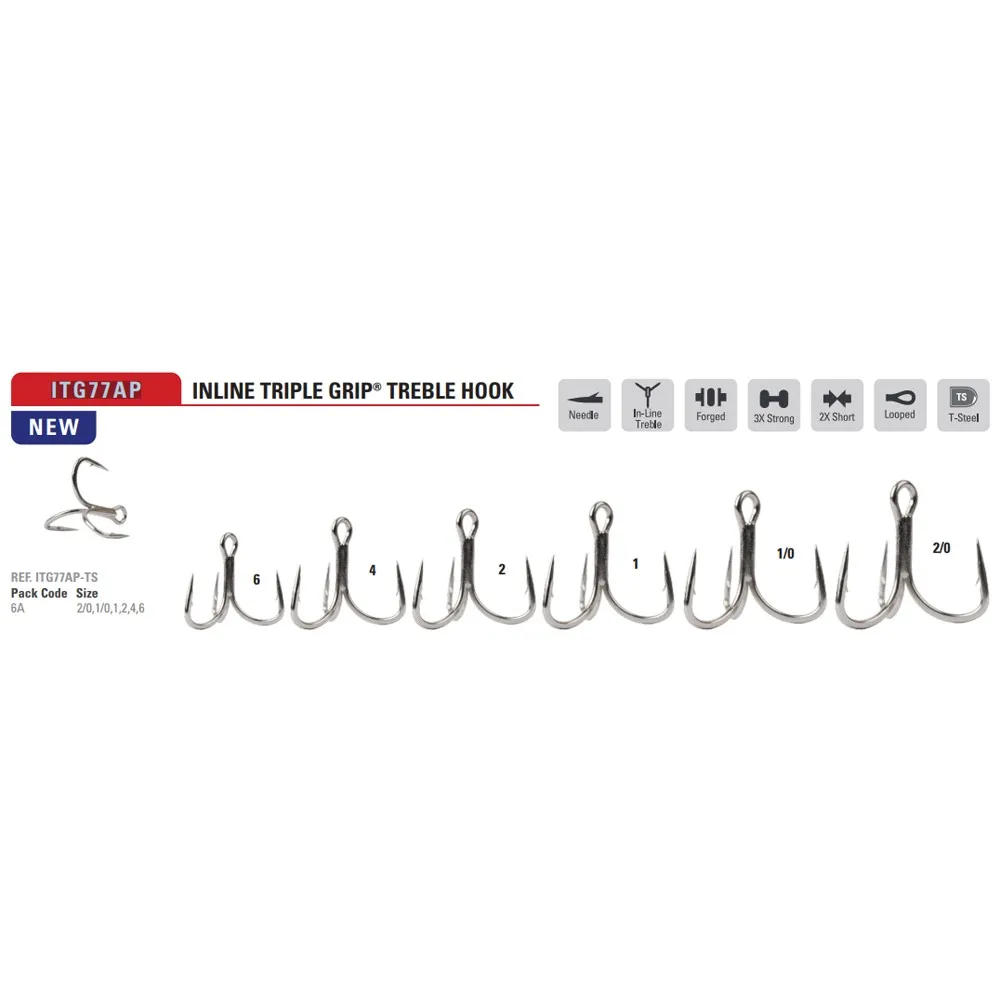 Купить Mustad ITG77AP-TS-4-6A Тройной крючок In-Line Grip ITG77AP Серебристый Titan Steel 4 7ft.ru в интернет магазине Семь Футов