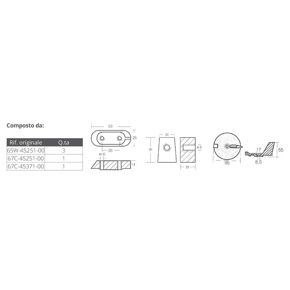 Купить Tecnoseal 2640025 Ymaha 40-60HP Алюминиевый анод Бесцветный Silver 7ft.ru в интернет магазине Семь Футов