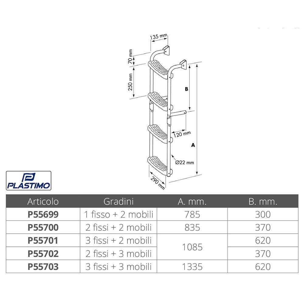 Купить Plastimo P55701 5 Ступенчатая лестница  Grey 1085 x 290 mm 7ft.ru в интернет магазине Семь Футов