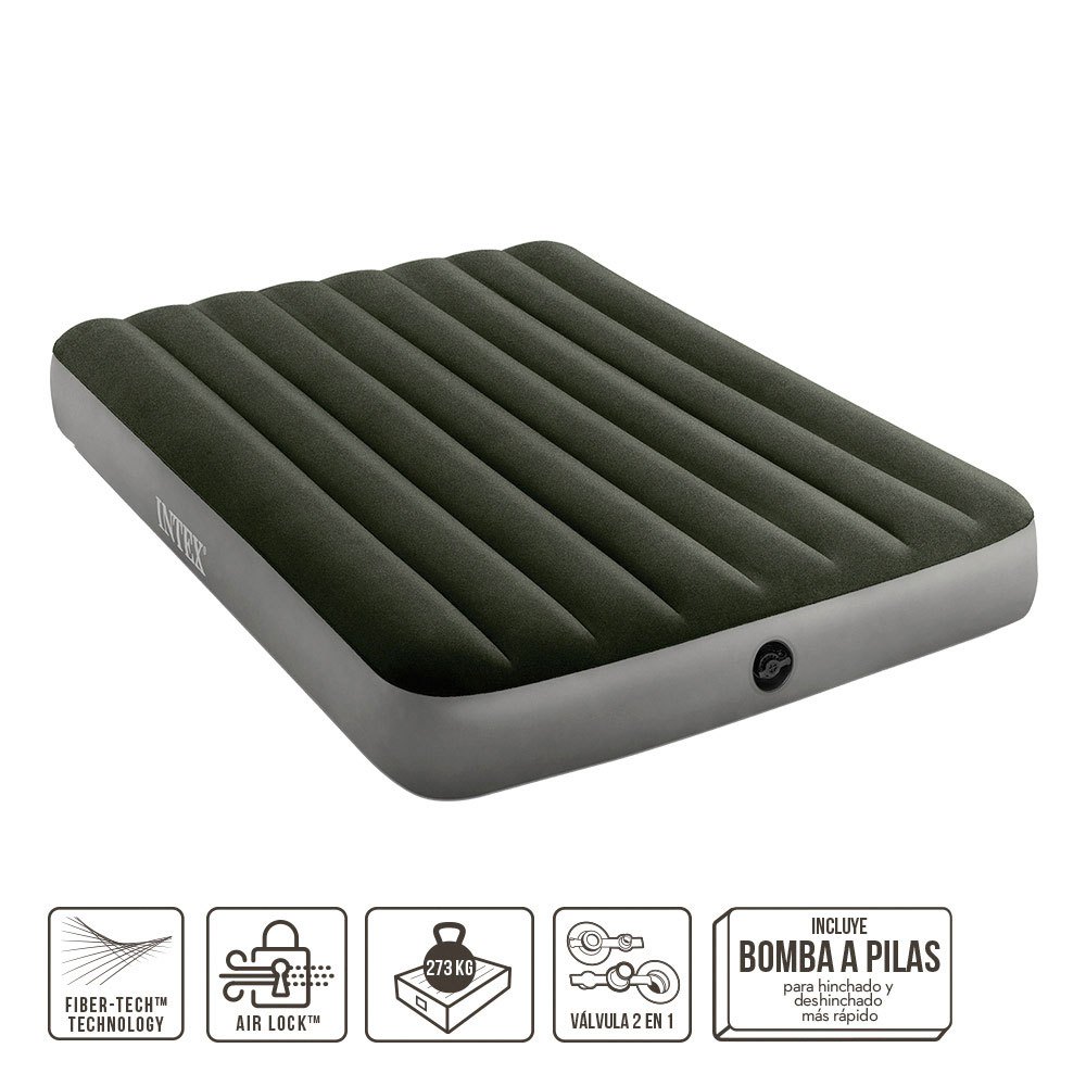 Купить Intex 64778 Prestige Downy Двухместный с насосом и матрасом Fiber-Tech Зеленый Green / Grey 137 x 191 x 25 cm 7ft.ru в интернет магазине Семь Футов