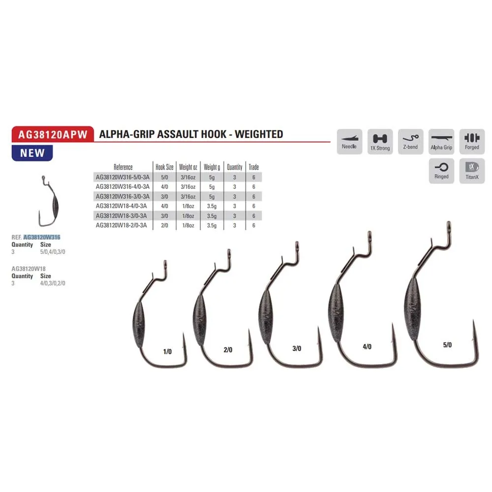 Купить Mustad AG38120W316-5/0-3A Крюк Техаса Alpha Grip Assault Weighted TitanX 5/0 7ft.ru в интернет магазине Семь Футов