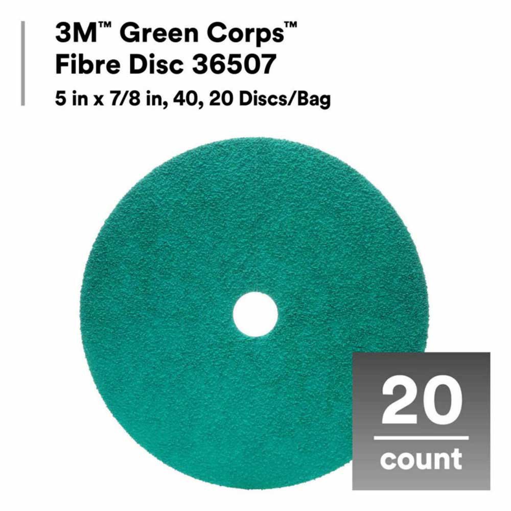 Купить 3M 71-36507 Green Corps 5x7/8´´ 40G Волокнистый диск наждачной бумаги 20 единицы Зеленый Green 7ft.ru в интернет магазине Семь Футов