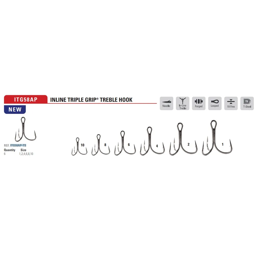 Купить Mustad ITG58AP-TS-1-6A Тройной крючок In-Line Grip ITG58AP Серебристый Titan Steel 1 7ft.ru в интернет магазине Семь Футов