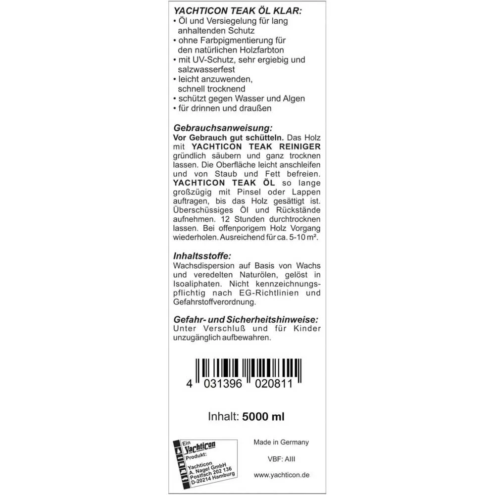Купить Yachticon 102060073802081 масло тика 5L Бесцветный  Clear 7ft.ru в интернет магазине Семь Футов