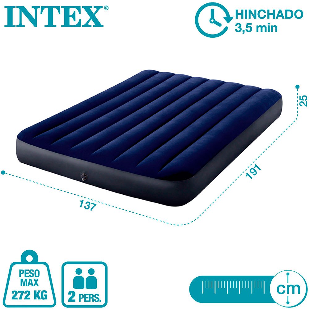 Купить Intex 64758 Dura-Beam Classic Downy Двойной матрас Голубой Blue 191 x 137 x 25 cm 7ft.ru в интернет магазине Семь Футов