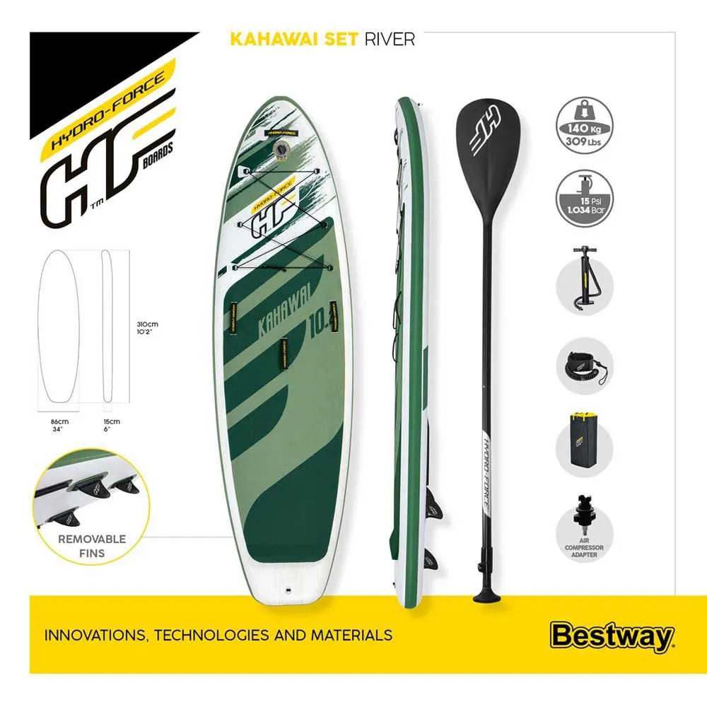 Купить Bestway 65308c Надувной комплект для падлбординга Hydro-Force Kahawai 10´2´´ White / Gren / Yellow 44x91x25 309.9 cm 7ft.ru в интернет магазине Семь Футов