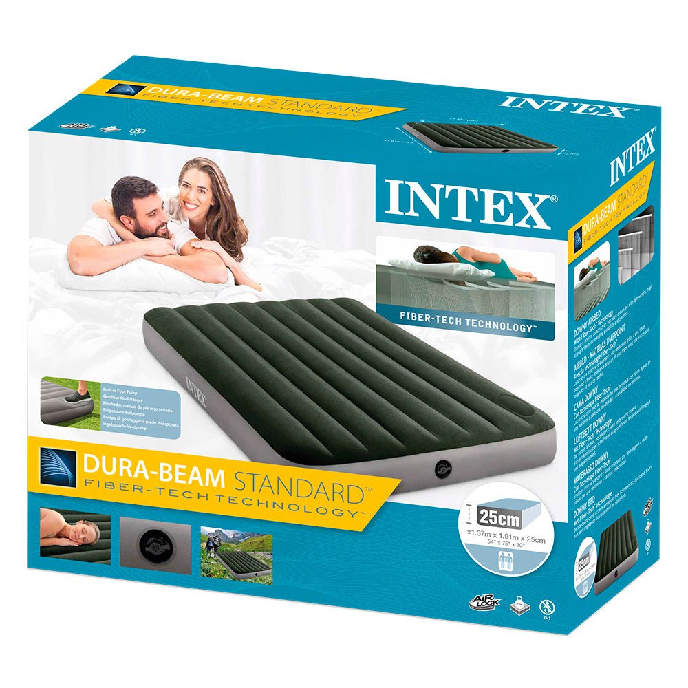 Надувная кровать intex queen dura beam downy airbed with built in foot pump