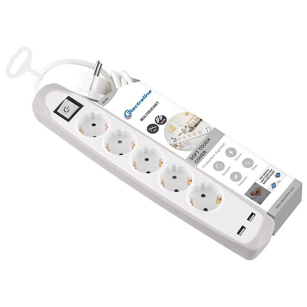 Купить Electraline 62159 Gummy 5+2USB Удлинитель Бесцветный White 7ft.ru в интернет магазине Семь Футов