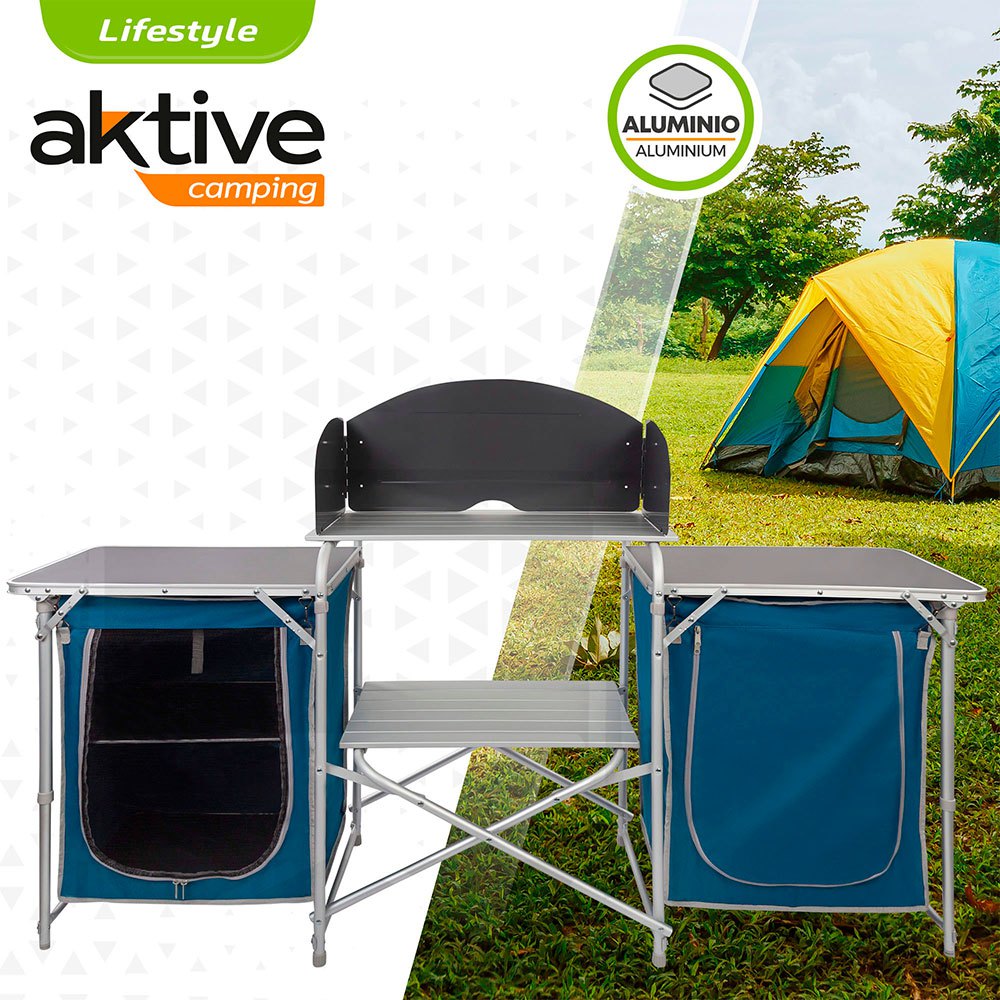 Купить Aktive 52858 Camping Складной кухонный шкаф с лобовым стеклом и 2 Отсек Голубой Navy 7ft.ru в интернет магазине Семь Футов