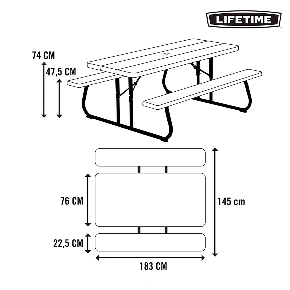 Купить Lifetime 92200 Сверхпрочный складной стол со скамьями 183x76x74 cm UV100 Черный Brown 7ft.ru в интернет магазине Семь Футов