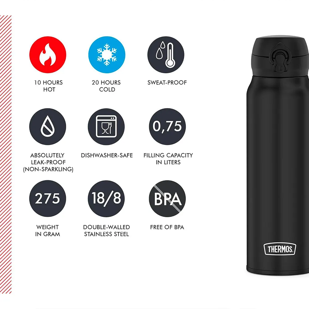 Купить Thermos 4035.232.075 термос Ultra Light 750ml Matt Charcoal Black 20x10x10 7ft.ru в интернет магазине Семь Футов
