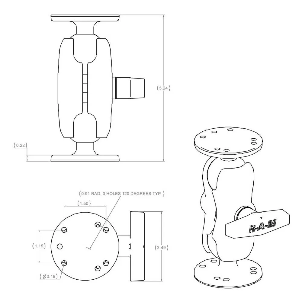 Купить Ram mounts RAM-101U-B C Размер короткий. две круглые пластины. универсальное двойное шаровое крепление Серебристый Black 7ft.ru в интернет магазине Семь Футов