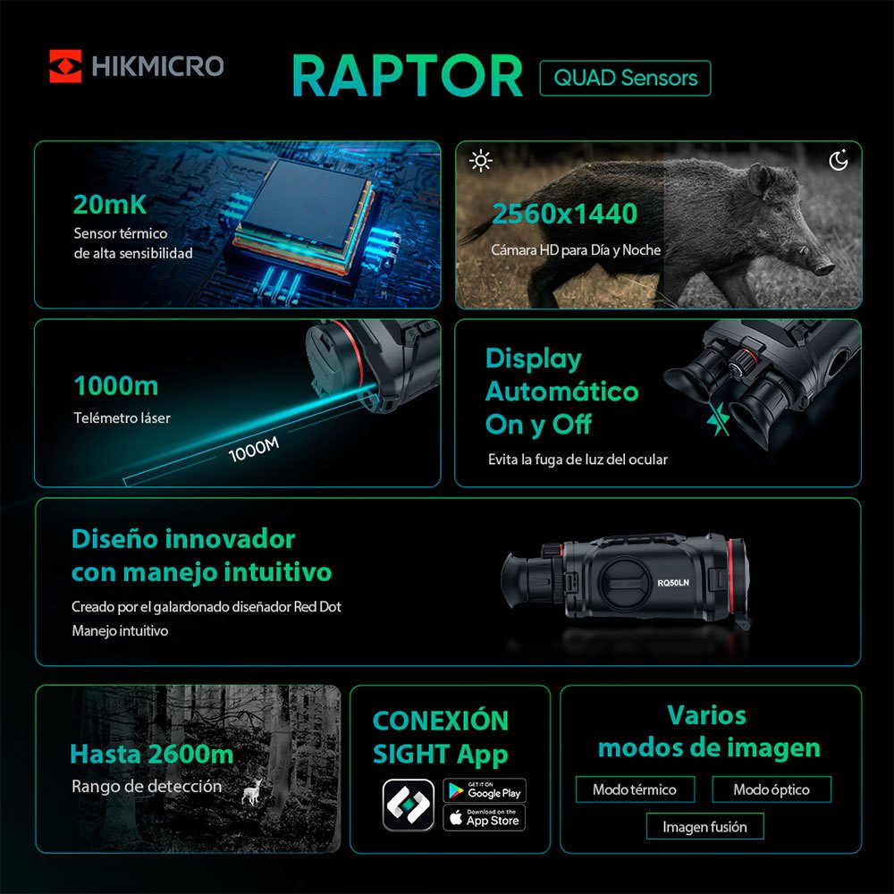 Купить Hikmicro HM-082 Raptor RQ50L IR 850 nm 1000 m Цифровые тепловизионные бинокли ночного видения Черный Black 217.5 x 155 x 87.5 mm 7ft.ru в интернет магазине Семь Футов