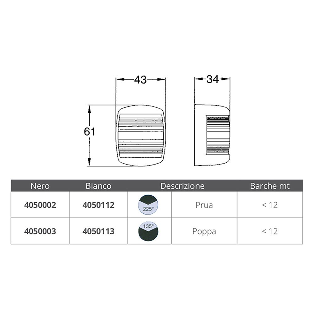 Купить Fni 4050112 Nettuno 225° 12V Белый топовый огонь Бесцветный White 61 x 43 x 34 mm  7ft.ru в интернет магазине Семь Футов