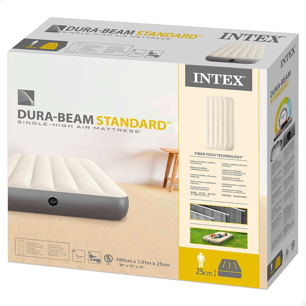 Купить Intex 64101 Dura Beam Standard Deluxe Одноместный высокий матрас Серый 99 x 191 x 25 cm 7ft.ru в интернет магазине Семь Футов