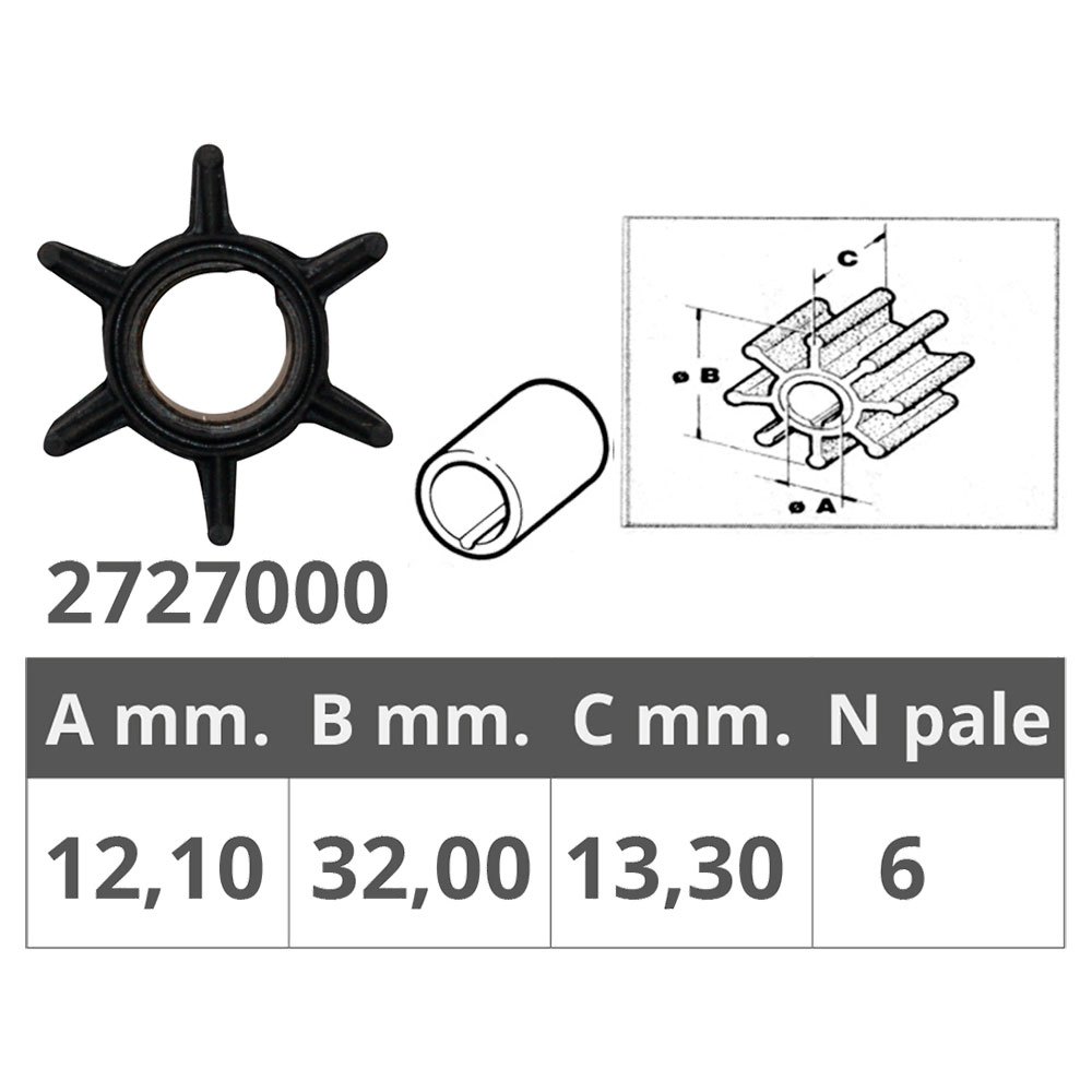 Купить Импеллер/крыльчатка со шпонкой Finnord 2727000 Ø32x13,3мм посадочное Ø12,1мм 6 лопастей из чёрного неопрена для Whitehead 7ft.ru в интернет магазине Семь Футов
