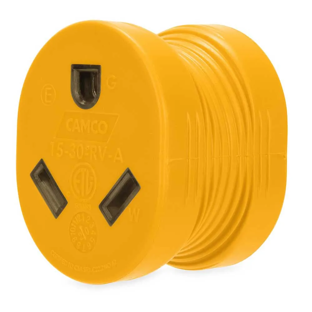 Купить Camco 17-55223 Адаптер вилки 55223  Yellow 15A Male/30A Female 7ft.ru в интернет магазине Семь Футов