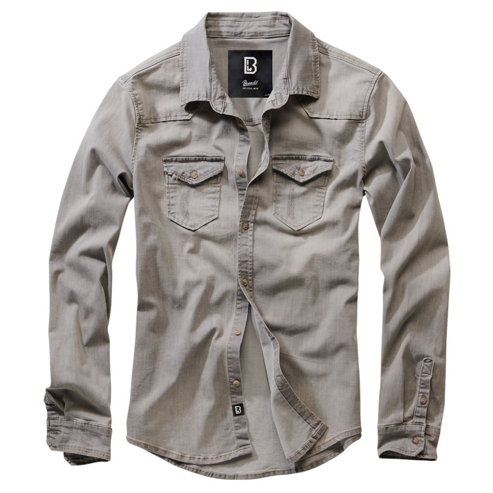 Купить Brandit 4020-169-M Рубашка с длинным рукавом Riley Denim Серый Grey Denim M 7ft.ru в интернет магазине Семь Футов