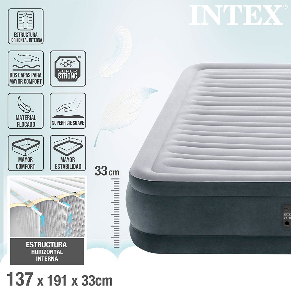 Купить Intex 67768 Full Comfort Plush Mid Rise Матрас Серый Grey 137 x 191 x 33 cm 7ft.ru в интернет магазине Семь Футов
