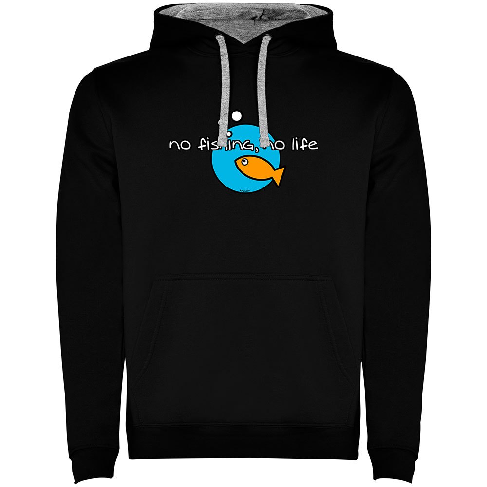 Купить Kruskis SU1067020258K047 Толстовка с капюшоном No Fishing No Life Two-Colour Черный Black / Grey M 7ft.ru в интернет магазине Семь Футов