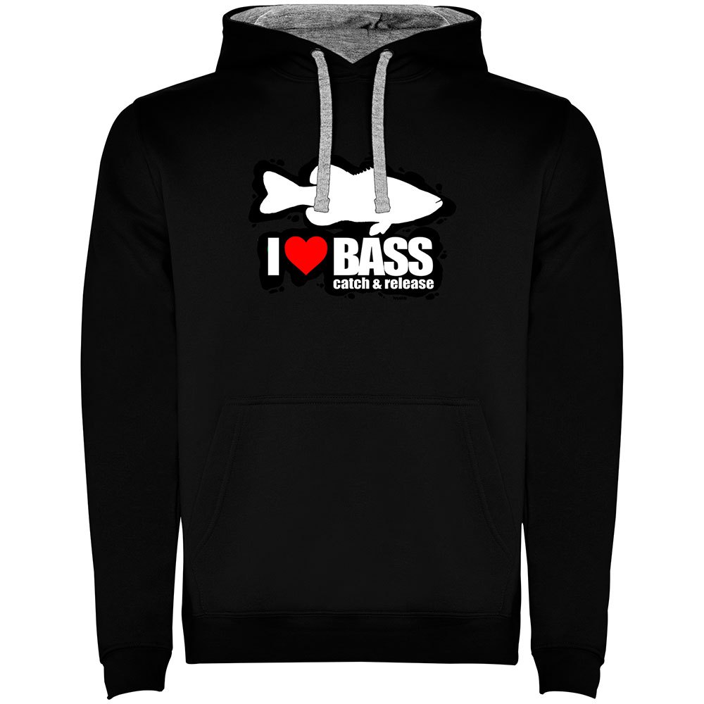 Купить Kruskis SU1067010258K037 Толстовка с капюшоном I Love Bass Two-Colour Черный Black / Grey S 7ft.ru в интернет магазине Семь Футов
