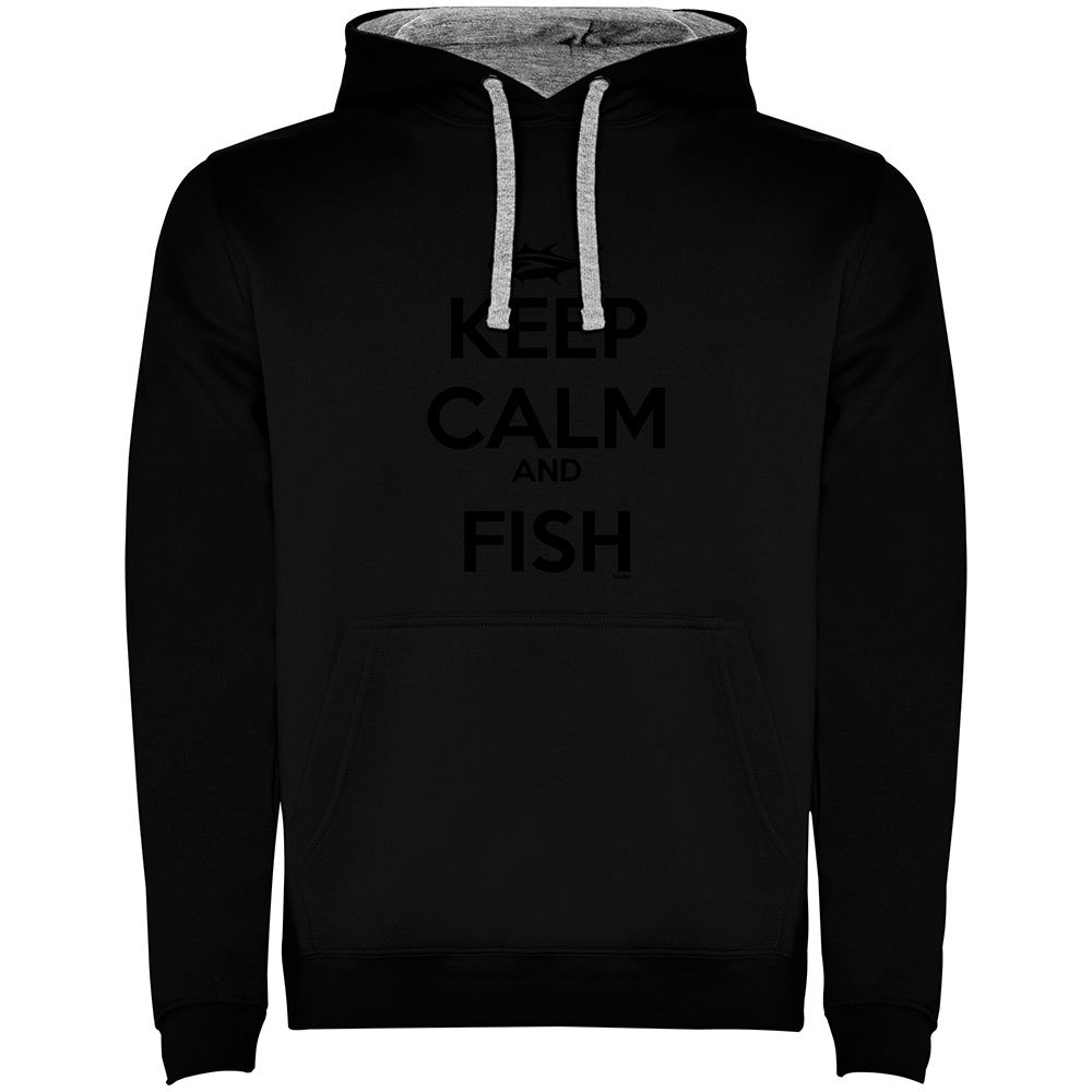 Купить Kruskis SU1067010258S086 Толстовка с капюшоном Keep Calm And Fish Two-Colour Черный Black / Grey S 7ft.ru в интернет магазине Семь Футов