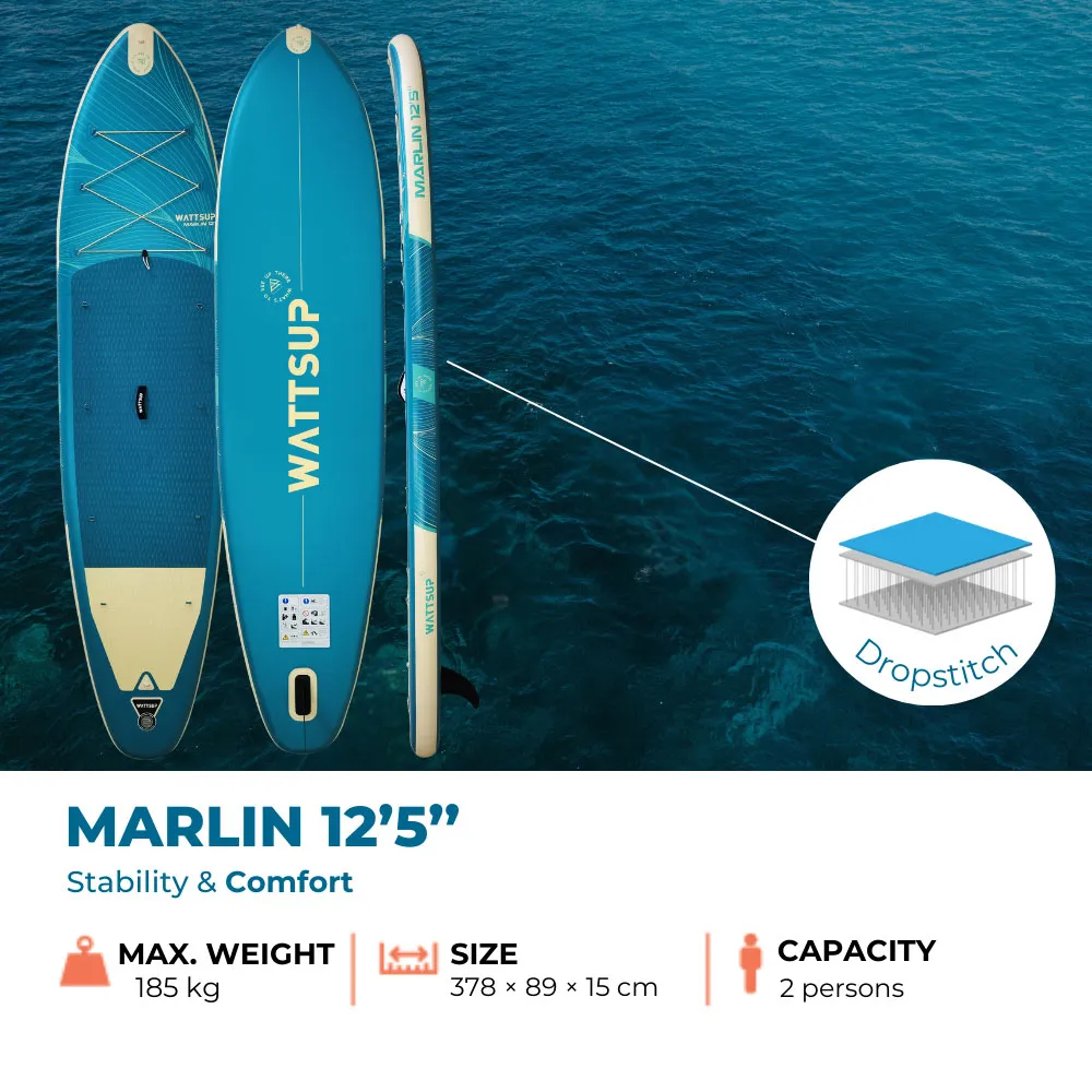 Купить Wattsup pb-wmar125 Надувной комплект для падлбординга Marlin 12.5 Blue / Beige 100x46x46 378 cm/86 cm 7ft.ru в интернет магазине Семь Футов