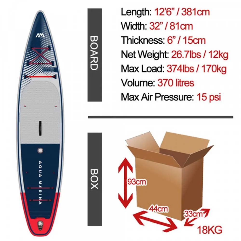 Купить Aqua marina bt-23hy02 Надувной комплект для падлбординга Hyper 12´6´´ Navy 44x26x95 381 cm 7ft.ru в интернет магазине Семь Футов