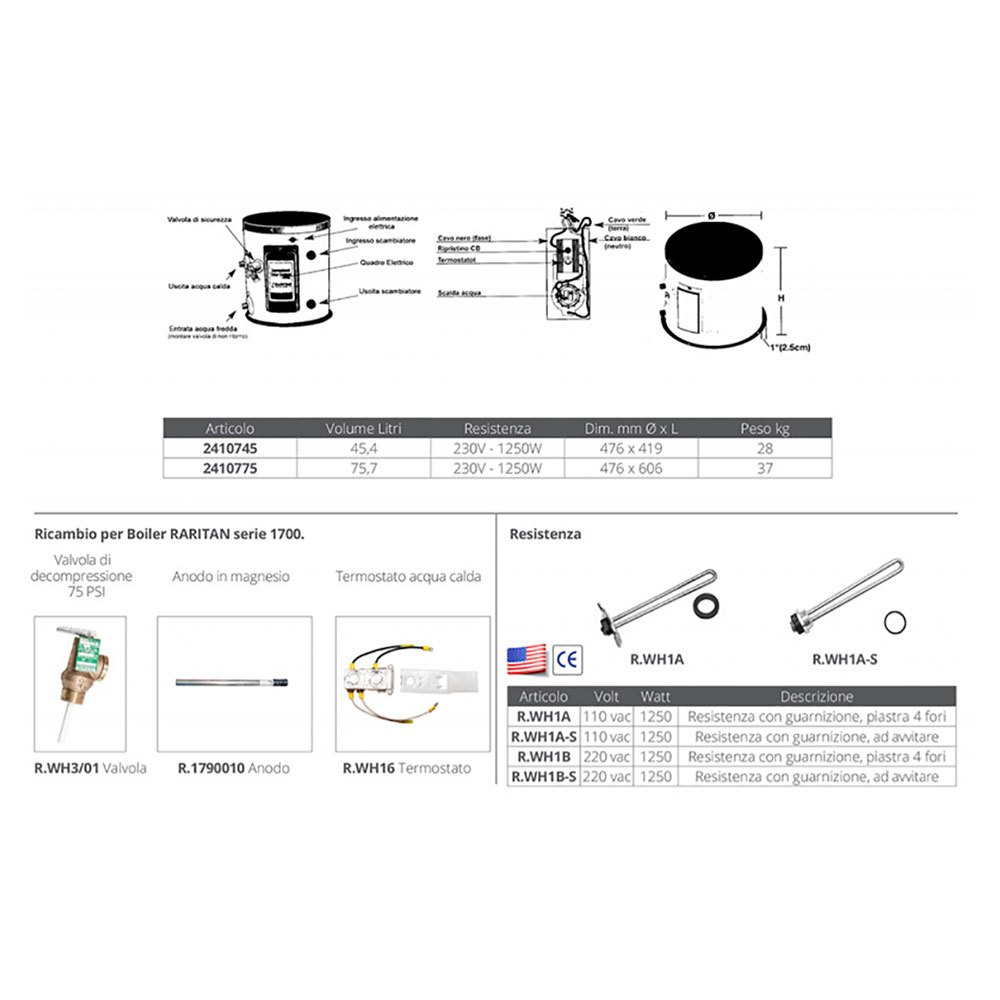 Купить Raritan engineering 2410775 Raritan 75.7L 1250W 230V Паровой котел Бесцветный White / Black 47.6 x 60.6 cm  7ft.ru в интернет магазине Семь Футов