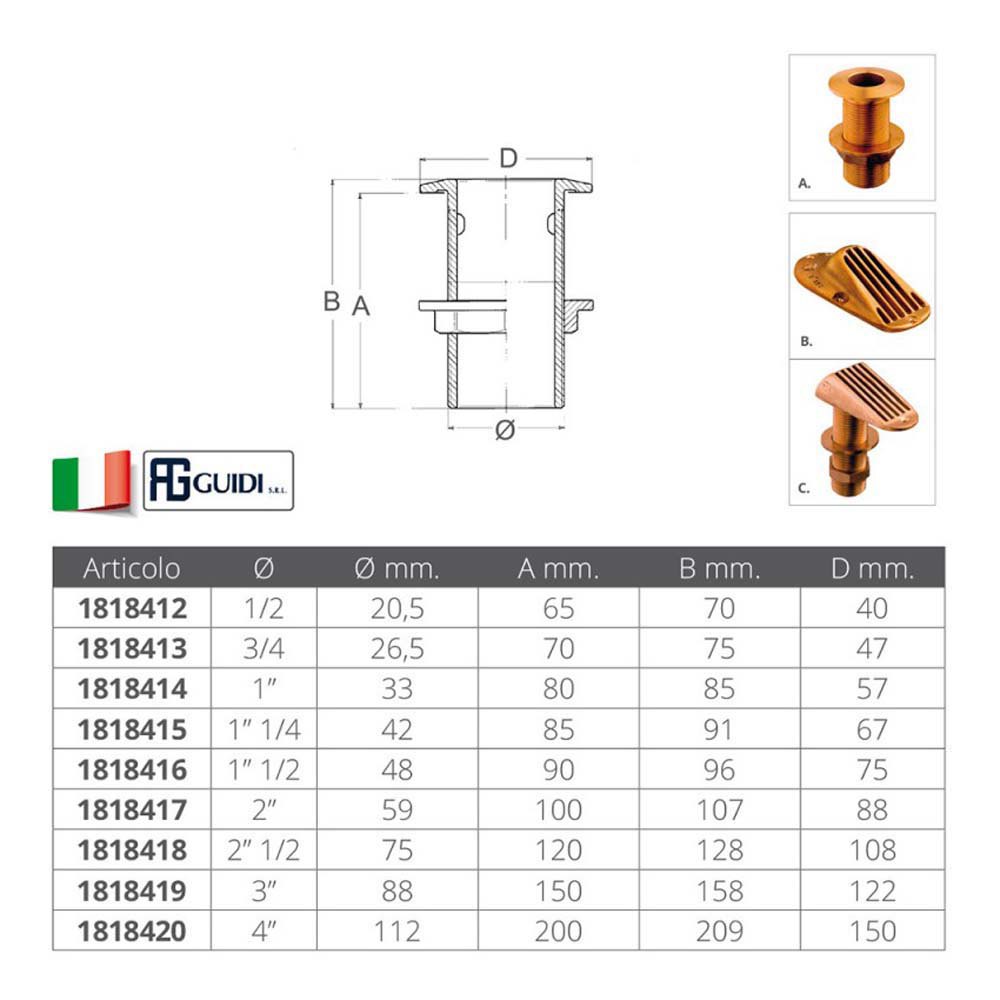 Купить Guidi 1818420 Скошенная нижняя кромка сквозь корпус Bronze 4´´  7ft.ru в интернет магазине Семь Футов