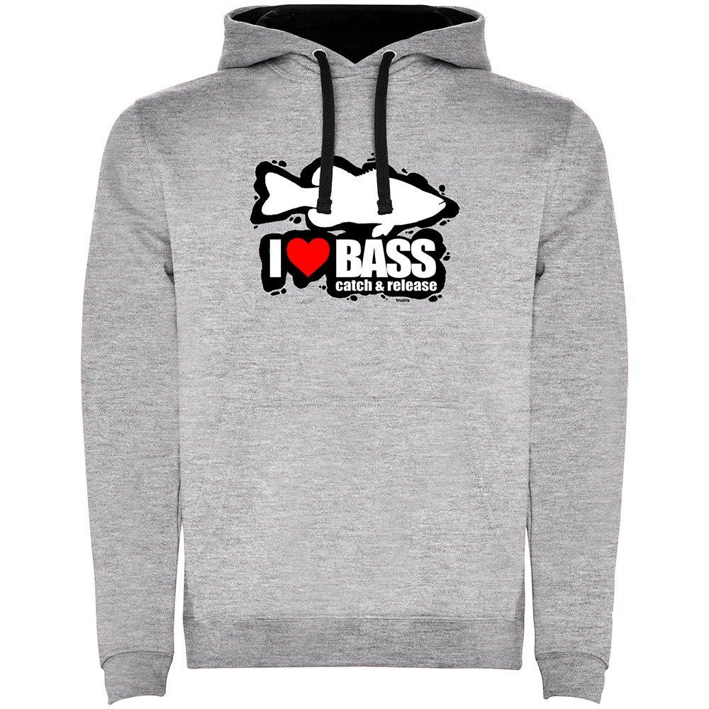 Купить Kruskis SU1067035802K037 Толстовка с капюшоном I Love Bass Two-Colour Серый Heather Grey / Black L 7ft.ru в интернет магазине Семь Футов