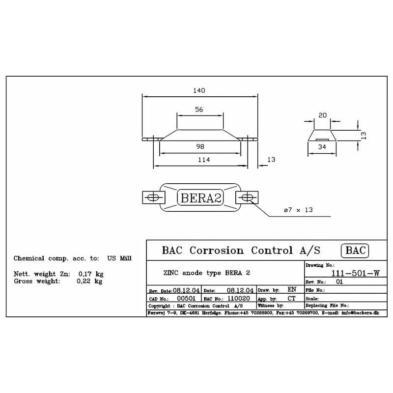 Купить Bukh 110020 Bac Brera Type 2 Анод  Silver 140 x 34 x 13 mm 7ft.ru в интернет магазине Семь Футов