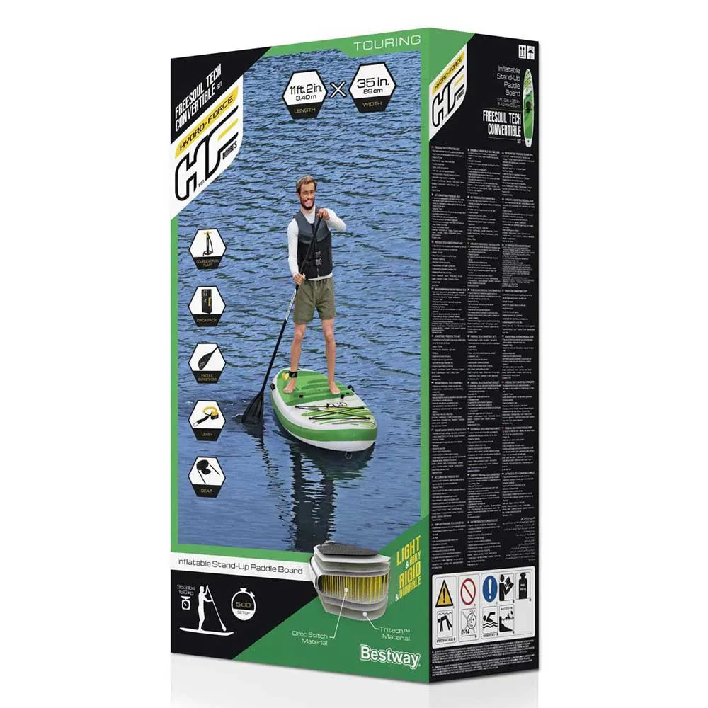 Купить Bestway 65310c Надувной комплект для падлбординга Hydro-Force Freesoul Tech 11´0´´ White / Green 48x96x30 335.3 cm 7ft.ru в интернет магазине Семь Футов
