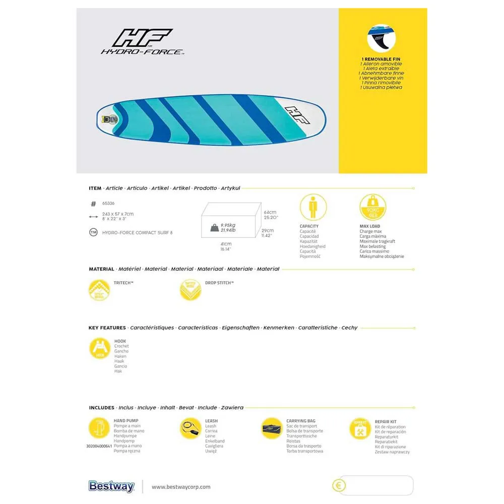 Купить Bestway 65336 Надувной комплект для падлбординга Hydro-ForceSurf 8´0´´ Multicolour 41x64x29 243.8 cm 7ft.ru в интернет магазине Семь Футов