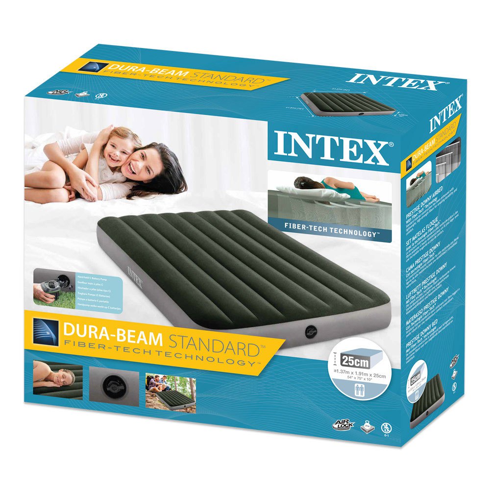 Купить Intex 64778 Prestige Downy Двухместный с насосом и матрасом Fiber-Tech Зеленый Green / Grey 137 x 191 x 25 cm 7ft.ru в интернет магазине Семь Футов