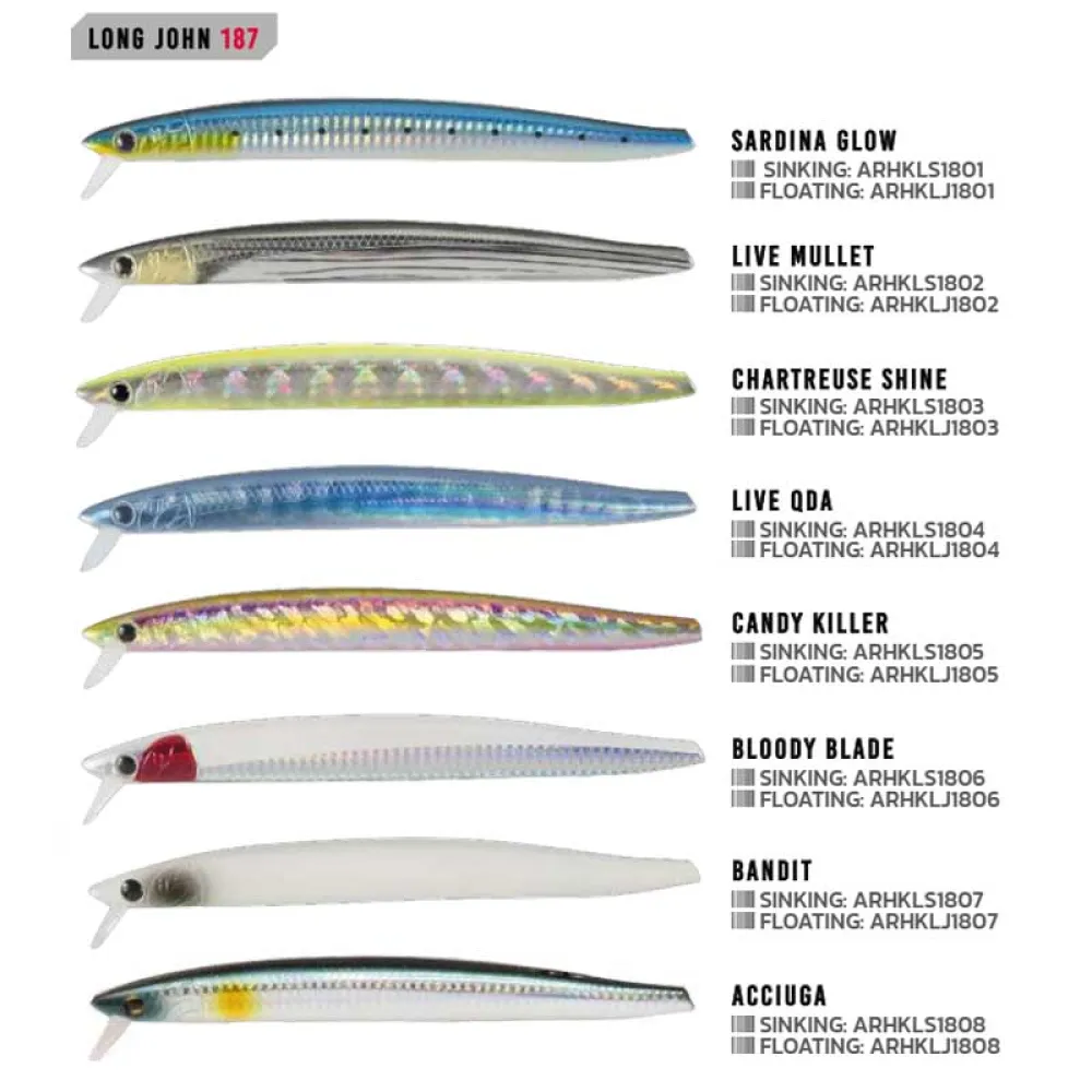 Купить Herakles ARHKLJ1801 Minnow Long John Floating 29.5g 187 mm  Sardina Glow 7ft.ru в интернет магазине Семь Футов