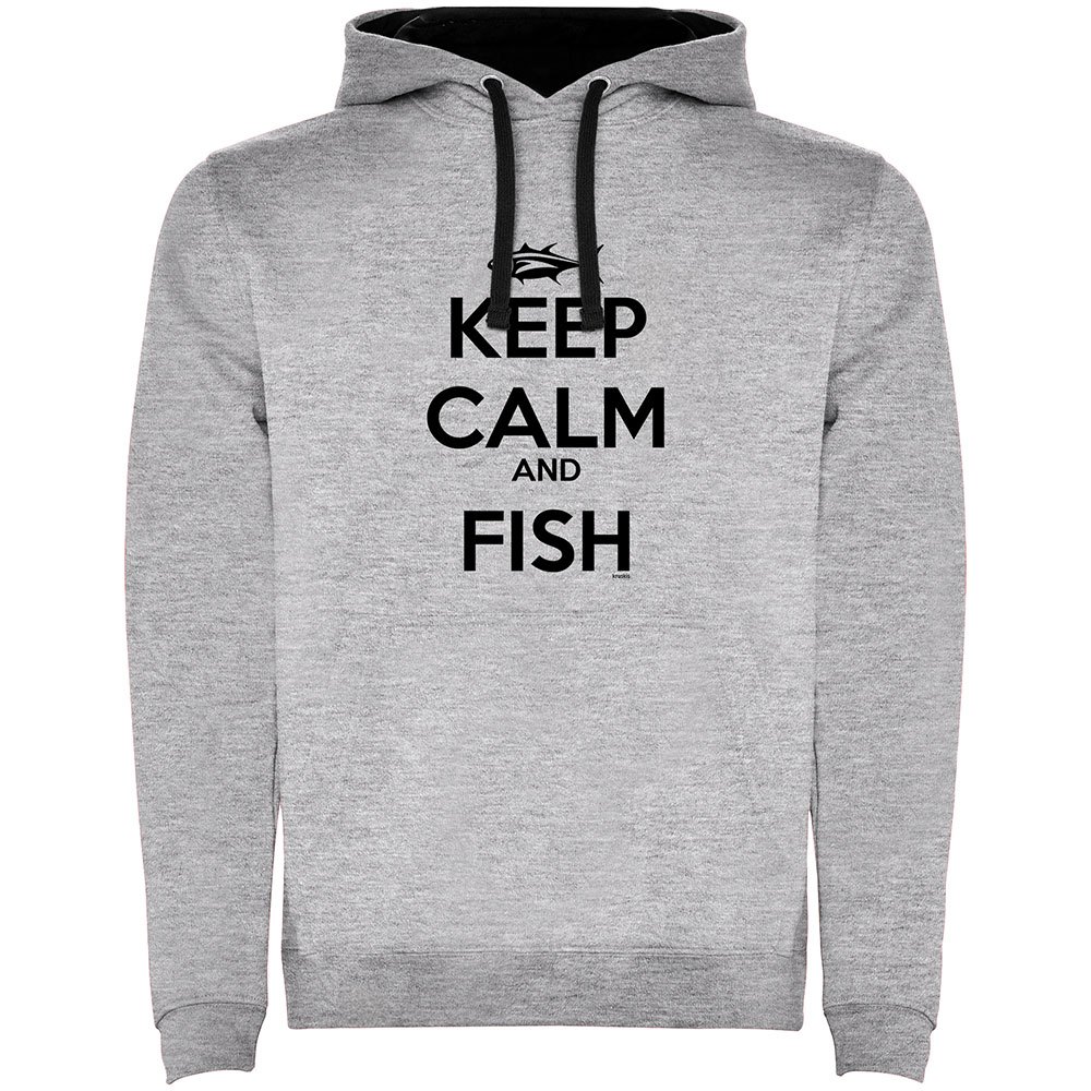 Купить Kruskis SU1067045802S086 Толстовка с капюшоном Keep Calm And Fish Two-Colour Серый Heather Grey / Black XL 7ft.ru в интернет магазине Семь Футов