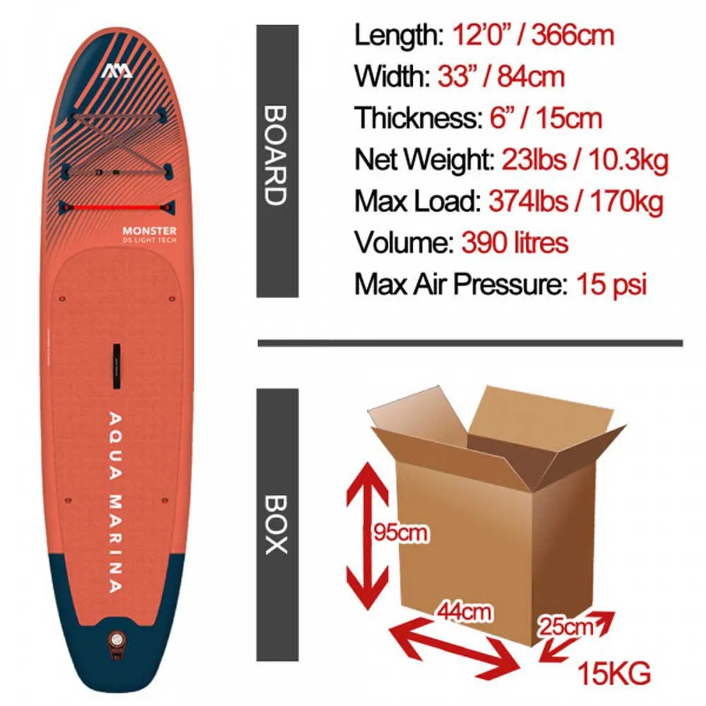 Купить Aqua marina bt-23mop Надувной комплект для падлбординга Monster 12´10´´ Sky Glider 44x26x95 366 cm 7ft.ru в интернет магазине Семь Футов