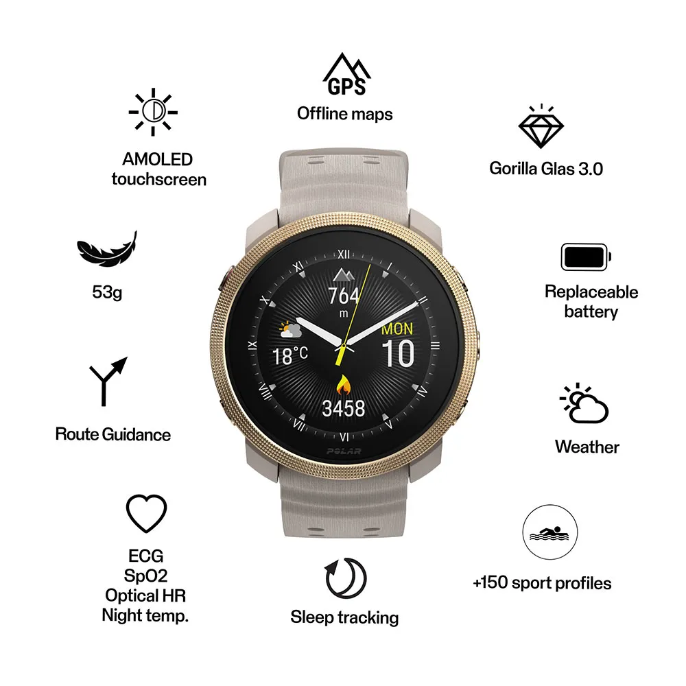 Купить Polar 900112399 Часы Vantage M3 Золотистый  Greige / Gold 7ft.ru в интернет магазине Семь Футов