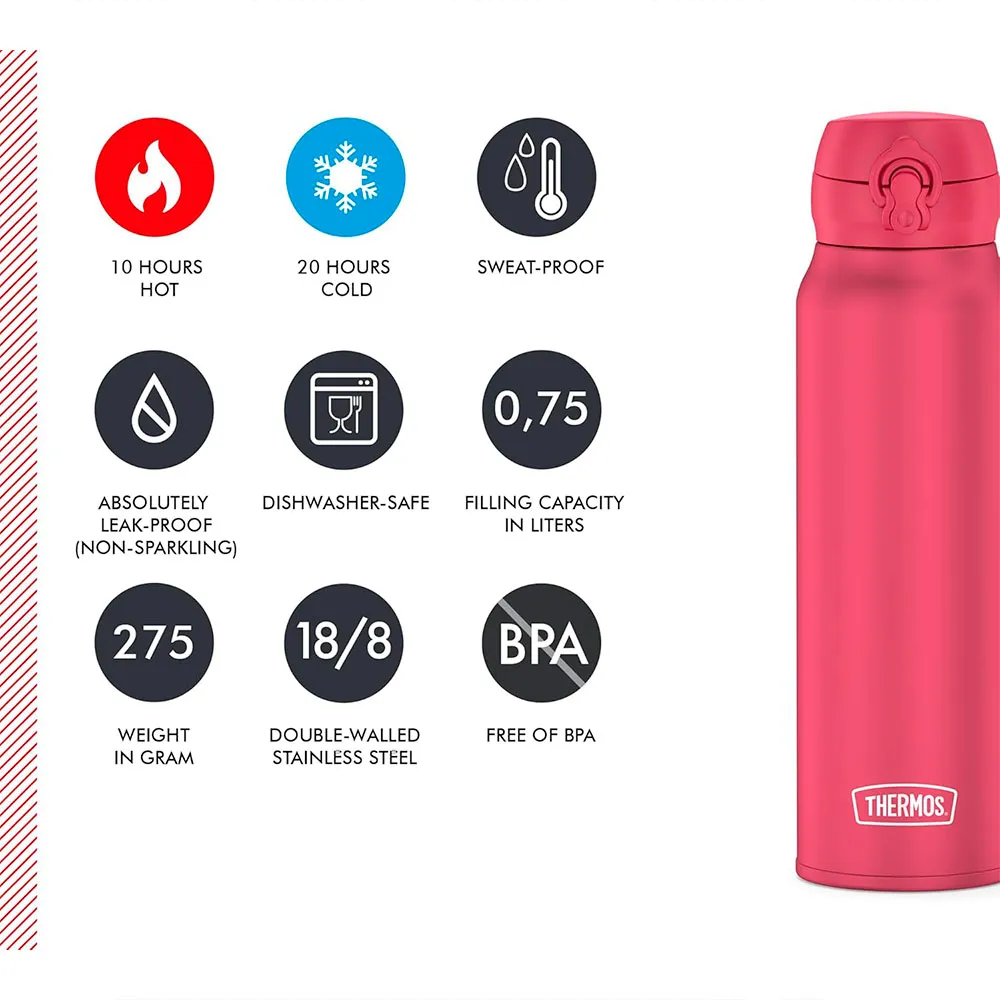 Купить Thermos 4035.244.075 термос Ultra Light 750ml Matt Deep Pink 20x10x10 7ft.ru в интернет магазине Семь Футов