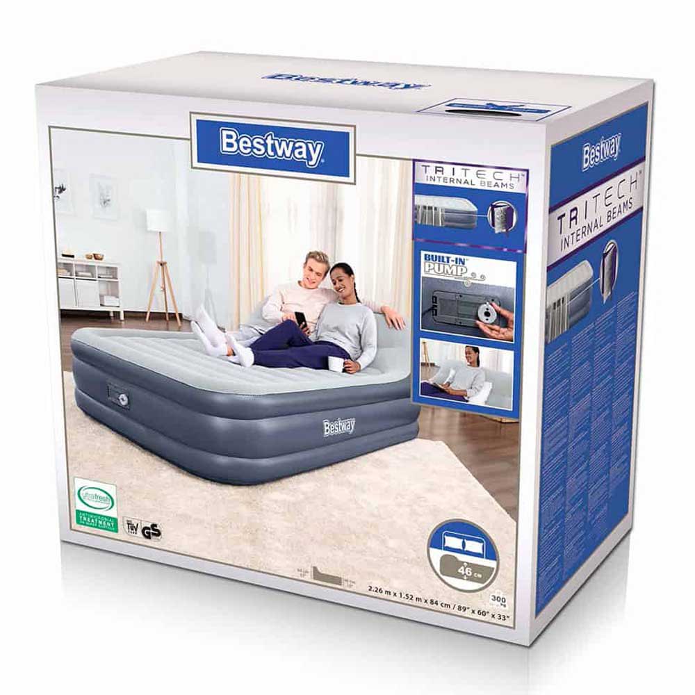 Купить Bestway 67923 Tritech Queen Sleekflow Встроенный насос с двойной надувной кроватью Grey 226x152x84cm 7ft.ru в интернет магазине Семь Футов