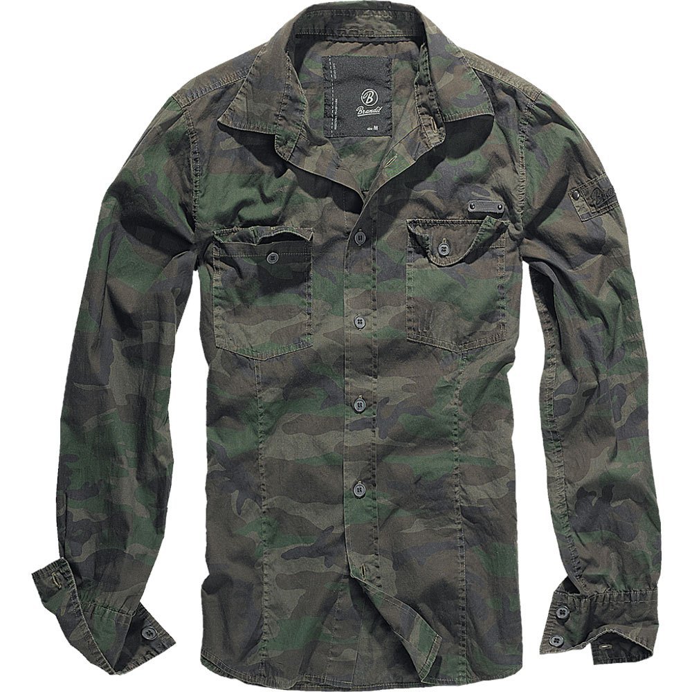Купить Brandit 4005-10-L Рубашка с длинным рукавом Slim Зеленый Woodland L 7ft.ru в интернет магазине Семь Футов