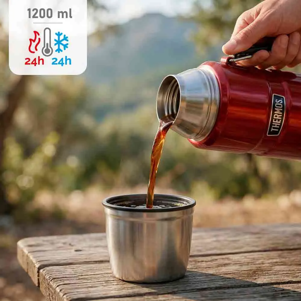 Купить Thermo 63232 термос Stainless Steel With Handle-1.2L Red 20x10x10 7ft.ru в интернет магазине Семь Футов