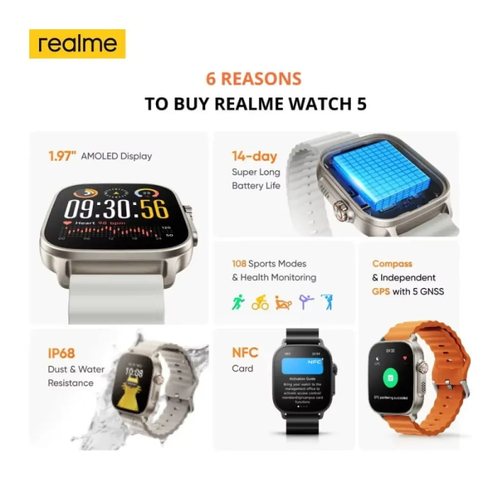 Купить Realme realme watch 5 black Смарт-часы Watch 5 15x13x8 7ft.ru в интернет магазине Семь Футов