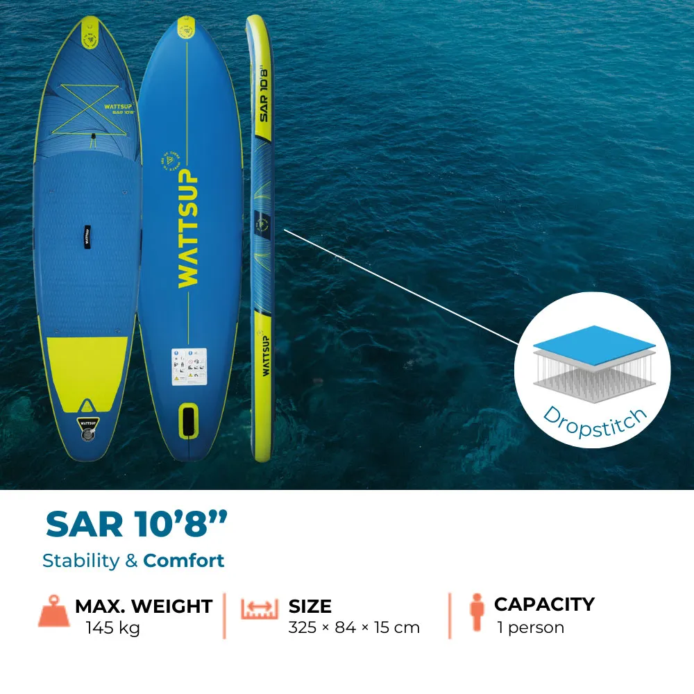 Купить Wattsup pb-wsar108 Надувной комплект для падлбординга SAR 10.8 Blue / Yellow 100x46x46 325 cm/84 cm 7ft.ru в интернет магазине Семь Футов