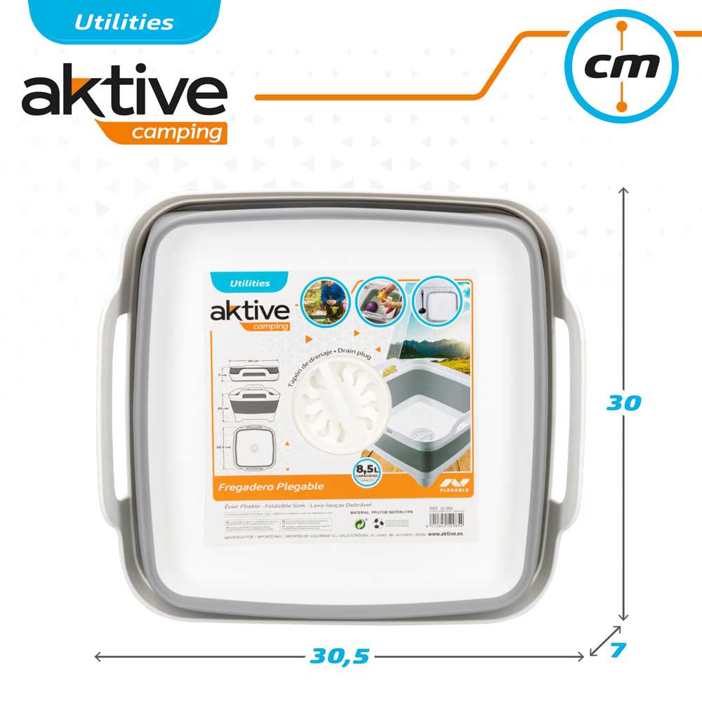 Купить Aktive 52985 8.5L Складная раковина  Grey / White 30.5 x 30 x 20 cm 7ft.ru в интернет магазине Семь Футов