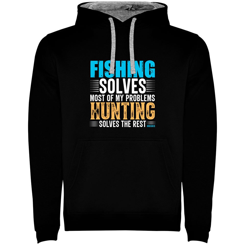 Купить Kruskis SU1067040258C080 Толстовка с капюшоном Fishing Solves Two-Colour Черный Black / Grey XL 7ft.ru в интернет магазине Семь Футов