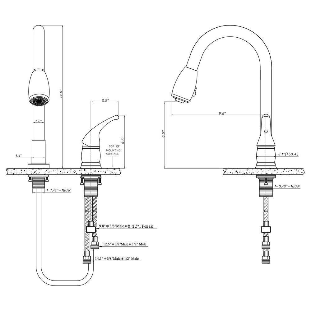 Купить Dura faucet 621-DFNMK503SN Вытяните кухонный водопроводный кран Серебристый Satin Nickel 38.1 cm 7ft.ru в интернет магазине Семь Футов