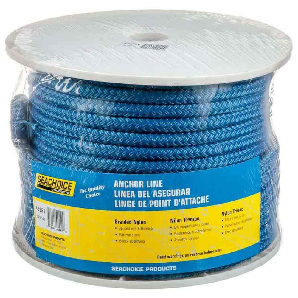 Купить Seachoice 50-42251 Nylon Анкерная веревка с двойной оплеткой 45.7 m Голубой Blue 1/2´´  7ft.ru в интернет магазине Семь Футов