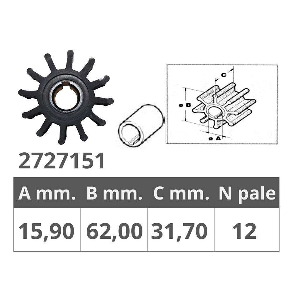 Купить Импеллер/крыльчатка со шпонкой Finnord 2727151 Ø62x31,7мм посадочное Ø15,9мм 12 лопастей из чёрного неопрена для Sherwood 7ft.ru в интернет магазине Семь Футов